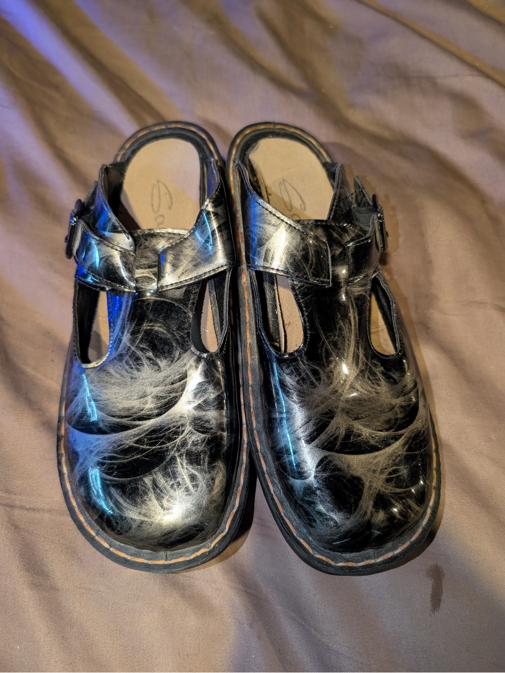 Women’s metallic Black Patent Leather Mary Jane no slip Mules